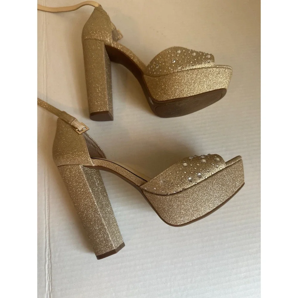 Jessica Simpson Palyn2 Gold Glitter Rhinestone Platform Heels Size 8.5